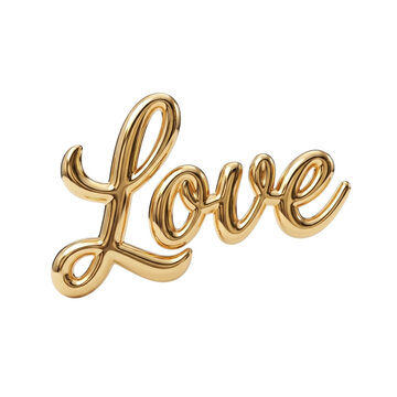 Golden 3d render calligraphic love word typography design asset
