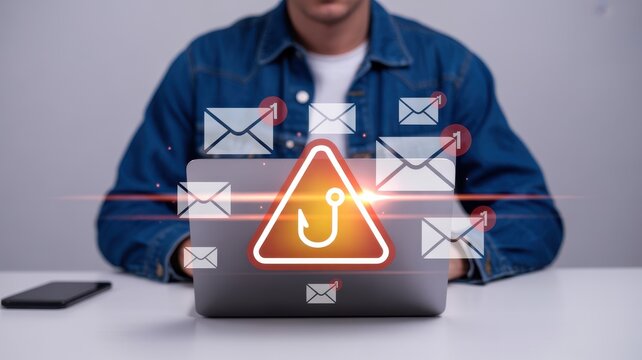 Cyber security warning for phishing attack on laptop computer via email