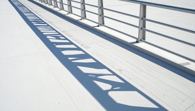 Bright white surface with a long, angular shadow of a metal railing