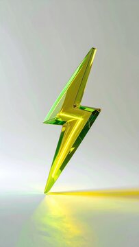 A polished, multifaceted green lightning bolt casts a vibrant yellow glow