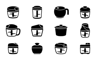 Fototapeta premium Kitchen Food Chopper Icons Set, Small Appliance Vector Graphics, Culinary Gadget Collection, Black and White Simple Design