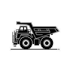 Fototapeta premium Elegant Black and White Line Drawing of a Dump Truck with Large Wheels and an Open Cargo Bed with high quality professional line art symbols for modern creative design and digital branding projects