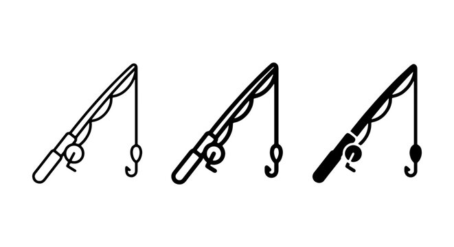 Fishing Rod Icons, Simple Vector Graphics, Angling Equipment Symbols, Outdoor Recreation Elements