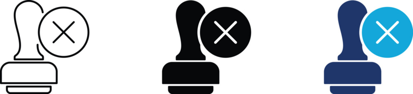 Rejected stamp icon representing decline, document refusal and official denial. Symbol of rejection, cross mark, negative decision, cancel and office paperwork.