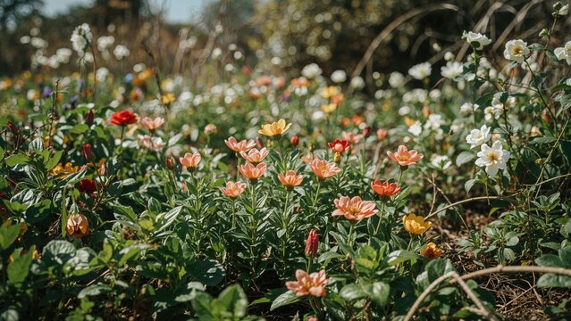 Colorful wildflowers in a natural meadow.