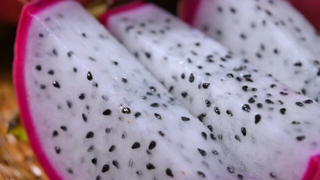 Fresh Dragon Fruit in Wooden Basket
