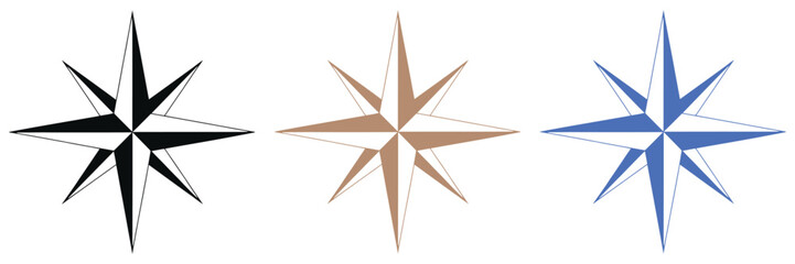 compass wind rose star icon set in multiple colors, navigation direction travel map symbol, nautical exploration design elements, vector artwork for adventure journeys, marine route planning and geogr © MD FARIDUL