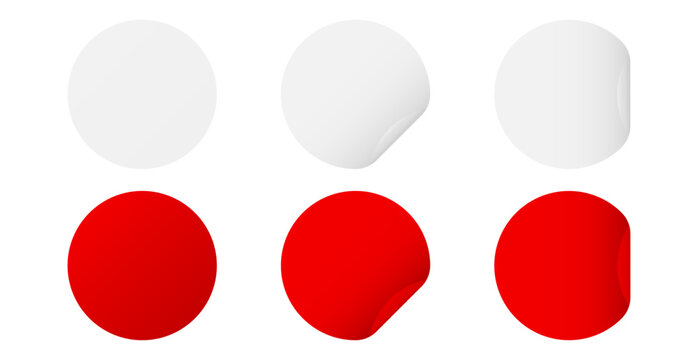 Round Paper Sticker Label Set. Blank Circle Badge Collection. Vector Illustration