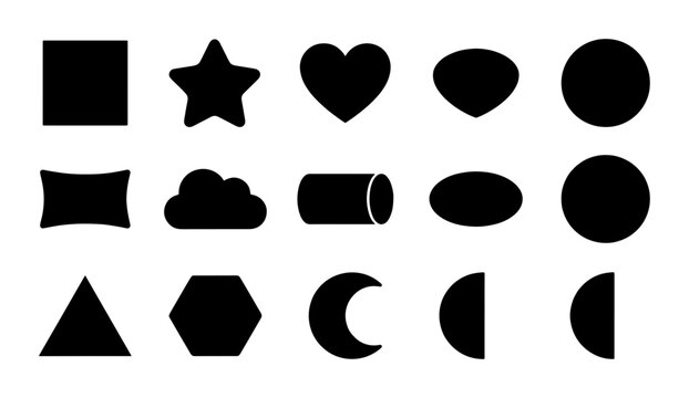 Geometric Shapes Collection, Basic Forms Icon Set, Simple Black Silhouettes for Design Elements, Abstract Symbols Vector Graphics