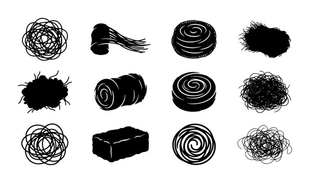 Tumbleweed Vector Icons, Dry Grass Bundles, and Twine Balls, Black Silhouette Collection for Western and Rustic Themes
