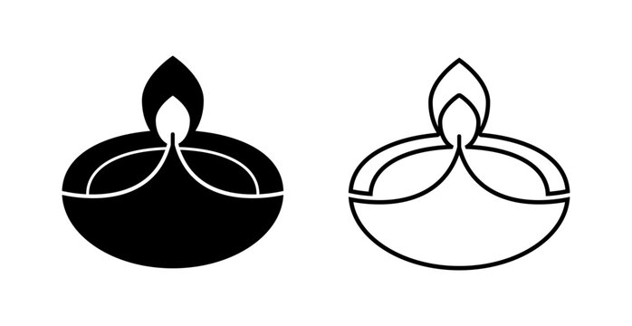 Diwali Diya Lamp Icons. Traditional Indian Festival Symbol Set. Vector Illustration