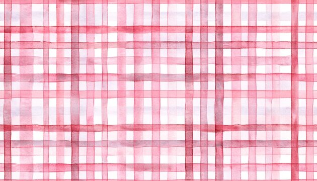 delicate pastel pink gingham watercolor hand drawn seamless checkered background elegant squares