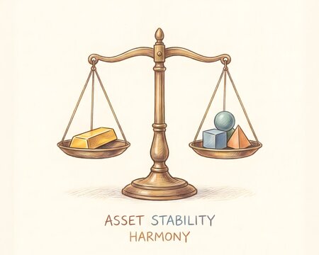 Visual Representation of Financial Balance Comparing Gold Assets and Diverse Geometric Shapes