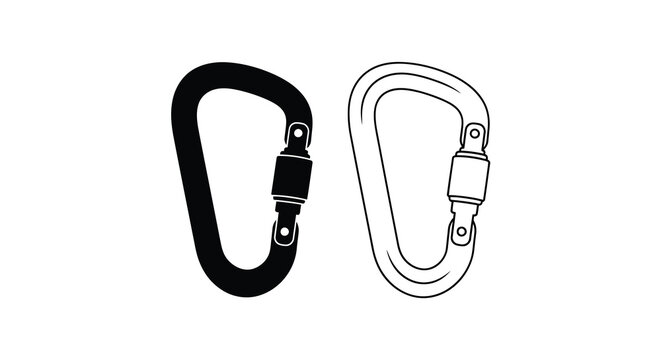 Carabiner Clip Silhouette In Black And White Line Art
