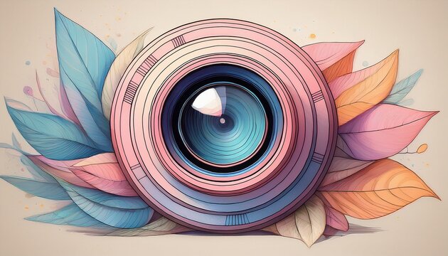 whimsical hand drawn pastel camera lens doodle minimal style optic image