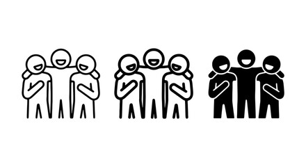 Fototapeta premium Friendship Icons, Three People Hugging, Group Symbol Set, Social Connection Vector
