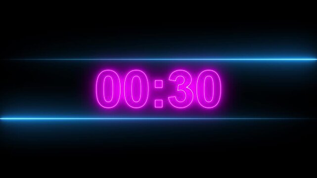Glowing neon 0 minute to 1 second countdown.Abstract one minute to zero second glowing neon countdown icon animation,countdown,timer,stopwatch animation