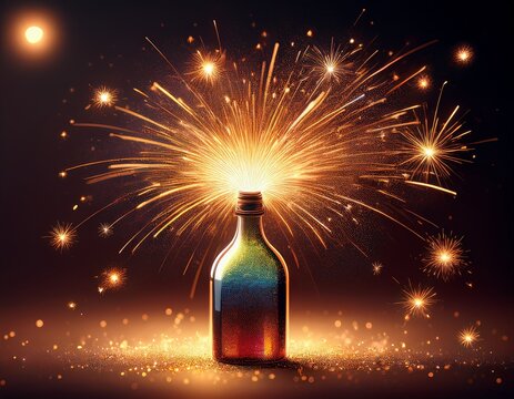 bottle exploding with sparklers effect