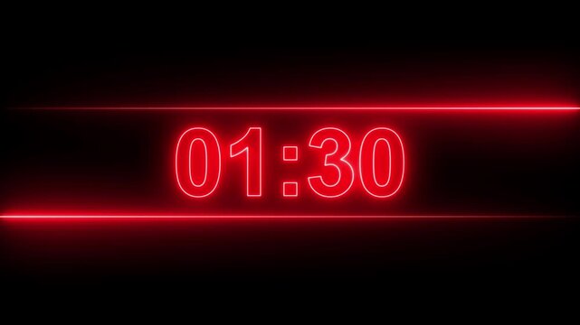 3 minute stopwatch , analog glowing neon clock icon animation on black background. Dynamic 3 minute countdown timer with neon effect.
