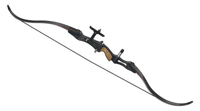 Athlete drawing recurve bow in archery stance. Competitive sportsman aiming arrow with precision equipment for target practice.