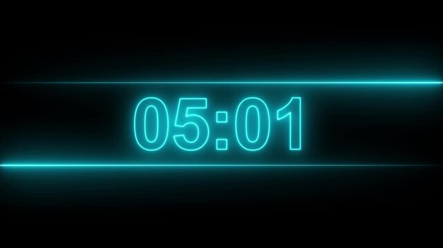 Glowing neon 10 minutes countdown digital timer on black background. Motion graphics of timer concept