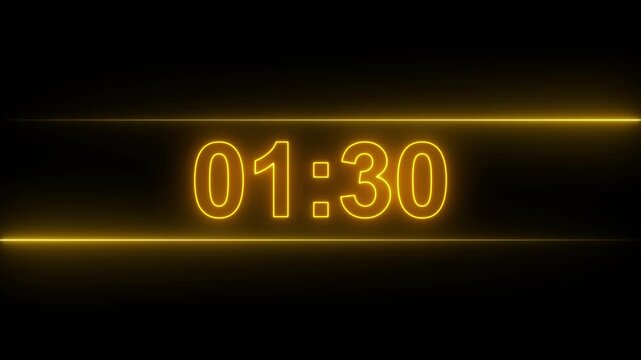 3 minute stopwatch , analog glowing neon clock icon animation on black background. Dynamic 3 minute countdown timer with neon effect.