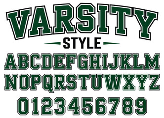 varsity style font alphabet, sports jersey lettering with collegiate number set, athletic typography design elements, vector illustration for team branding, school apparel, and modern sports identity. © MD FARIDUL