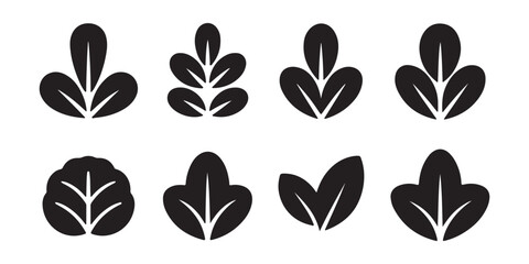 Obraz premium Set of black leaves and branches icons for design isolated on transparent background.