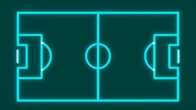 Glowing Blue Soccer Field Outline from Above