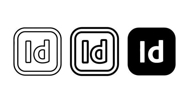 Adobe InDesign Logo Icons, Vector Set: Outline, Filled, Solid Black Styles