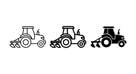 Farm Tractor Icons Set, Agricultural Vehicle Vector Graphics, Rural Machinery Collection © RAKHI