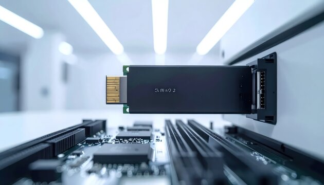 M.2 NVMe SSD being installed into server motherboard slot
