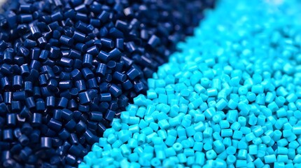 Fototapeta premium Raw thermoplastic granule material arranged in dual color contrast for injection molding ads