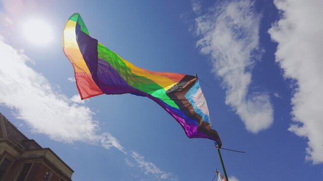 50FPS. CU Pride ranbow flag blowing in wind. 