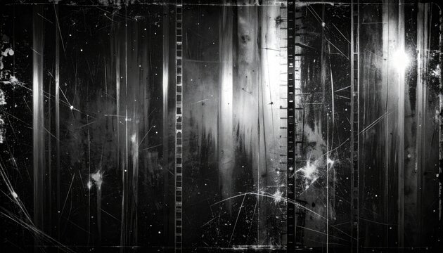 Distressed monochrome film strip texture with scratches and light leaks