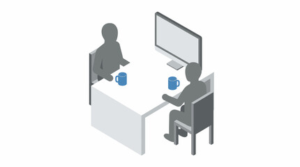 Fototapeta premium Isometric office scene with two people meeting at a desk
