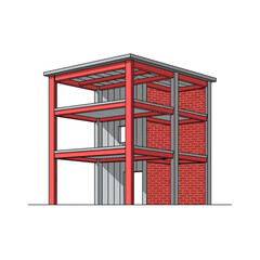 Obraz premium Modern Building Construction with Steel Frame and Brick Wall Illustration
