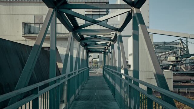 Industrial bridge and transport infrastructure crossing Rhine river in Karlsruhe