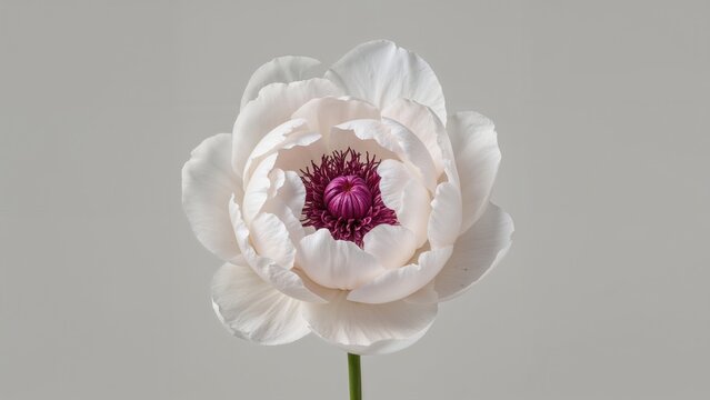 White flower with a purple center.