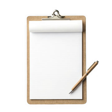 Clipboard with pencil on wooden surface
