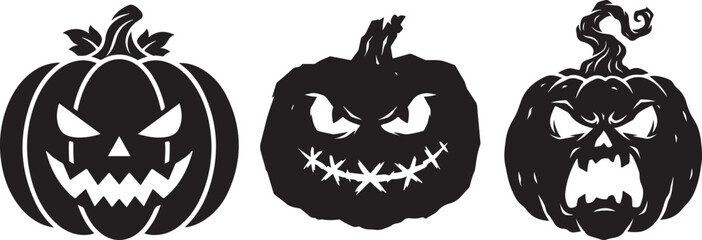 Obraz premium Set of three creepy jack o lantern pumpkins black silhouette vector