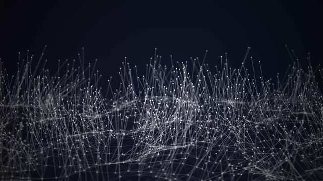 Digital raindrops on a black background create a futuristic, wave-like pattern