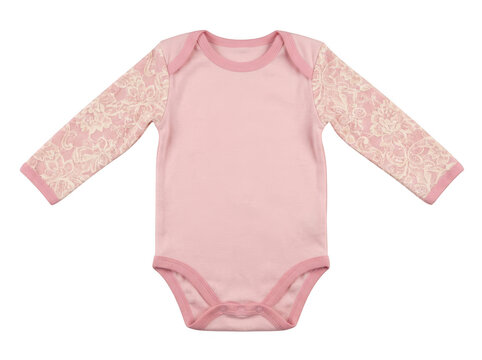 Pink baby bodysuit with lace sleeves isolated on transparent background