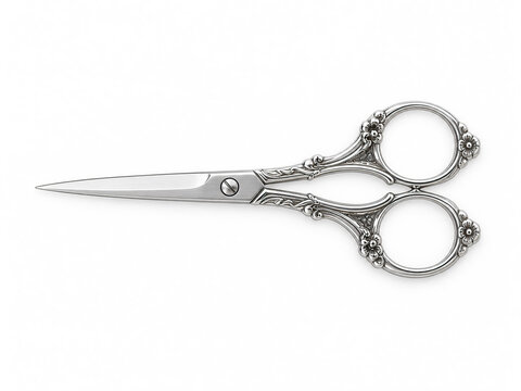 Ornamented scissors isolated on white background.