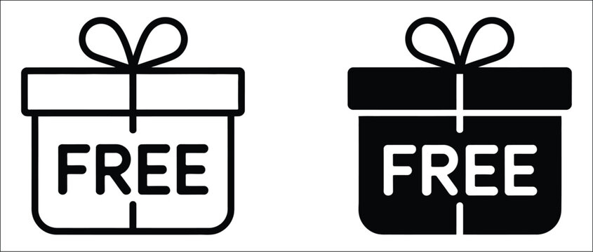 Free Gift Icon Featuring A Present Box, Gift Bow And Promotional Offer Symbol, Modern Vector Illustration For Freebie, Giveaway, Special Deal, Bonus, Reward, Shopping And E-Commerce Marketing Designs.