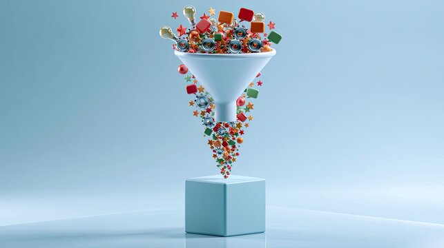 Abstract concept of information funneling, data processing, or idea filtering