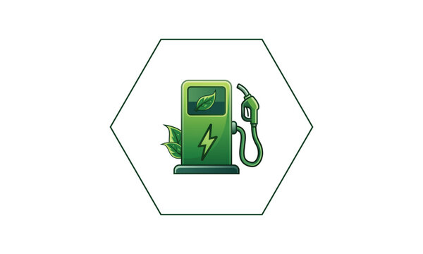 Vector Eco Friendly Electric Vehicle Charging Station Biofuel Pump Inside Hexagonal Frame Sustainable Energy Icon