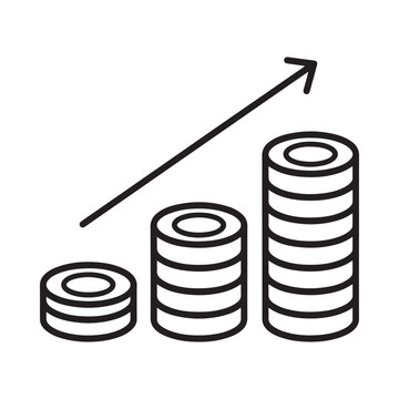 Stacks Of Coins With Rising Arrow Black Line Silhouette Illustration