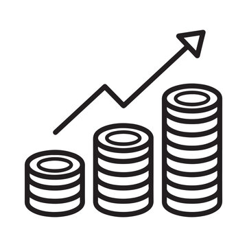 Stacked Coins With Rising Arrow Black Line Silhouette Illustration