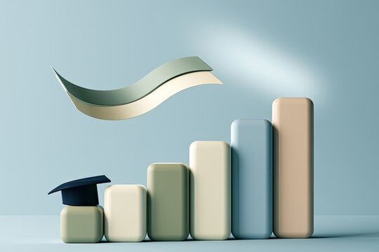Abstract graph with graduation cap, representing growth and achievement